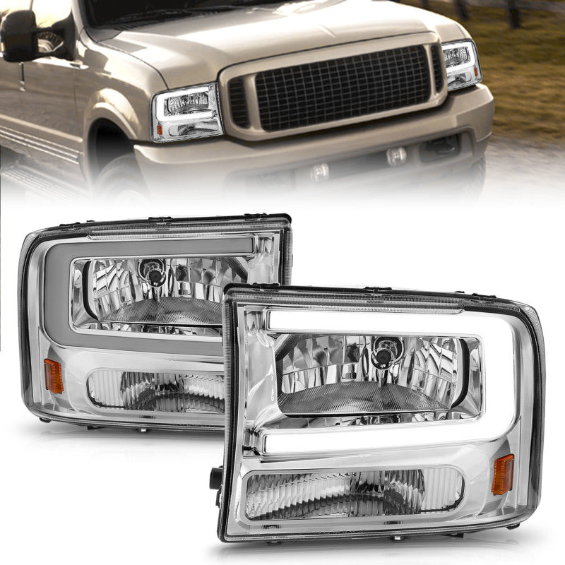 Phares en cristal ANZO 99-04 Ford F250/F350/F450/Excursion (excl. 99) - avec boîtier chromé pour barre lumineuse