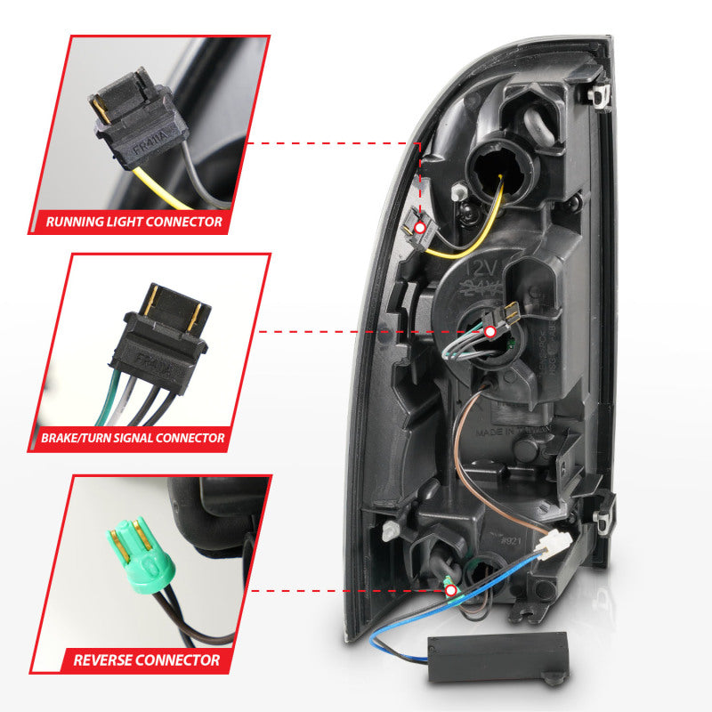 Feux arrière à LED ANZO 05-15 Toyota Tacoma avec barre lumineuse séquentielle, boîtier noir, lentille fumée
