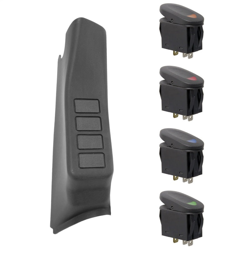 Kit de 4 interrupteurs pour montant A Rugged Ridge noir RHD 07-10 Jeep Wrangler