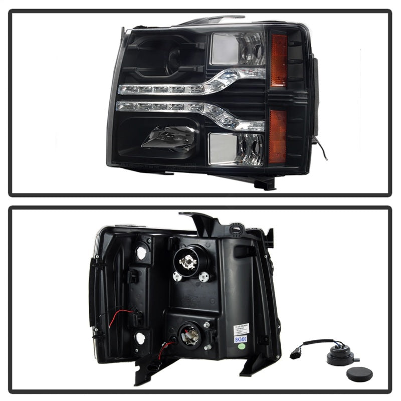 Phares de projecteur Spyder Chevy Silverado 1500 07-13 V2 - LED DRL - Noir PRO-YD-CS07V2-DRL-BK