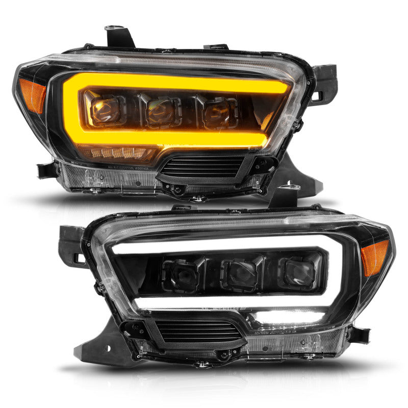 Phares de projecteur à LED ANZO 16-22 Toyota Tacoma avec barre lumineuse séquentielle, boîtier noir avec initiation