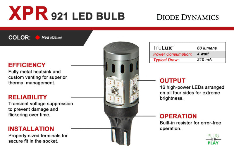 Ampoule LED Diode Dynamics 921 XPR - Rouge (paire)