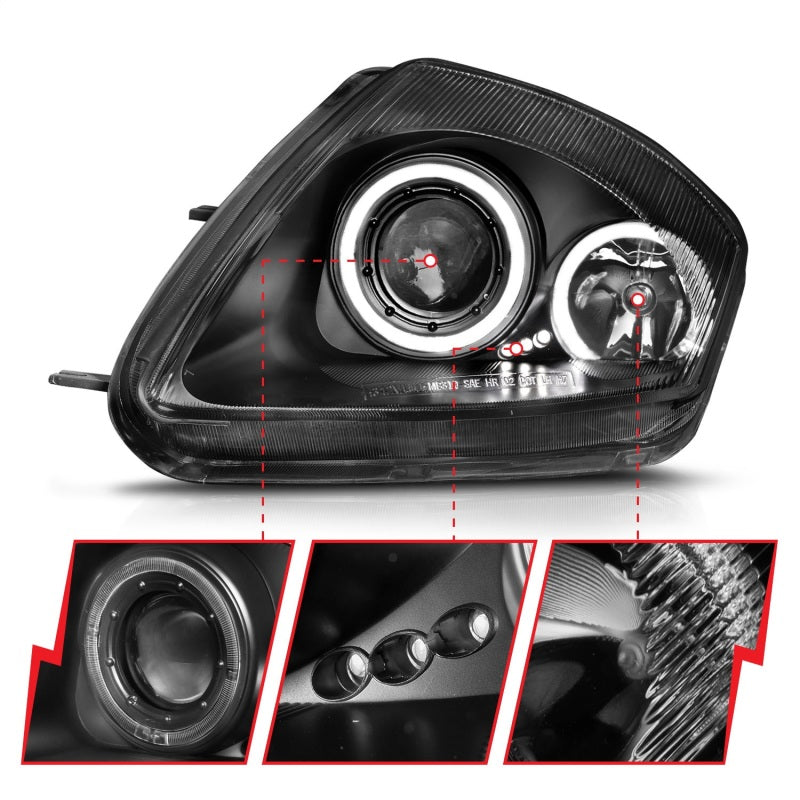 Phares de projecteur ANZO 2000-2005 Mitsubishi Eclipse avec halo noir