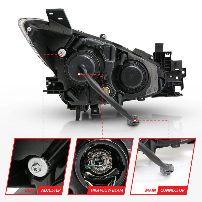 Phares de projecteur ANZO avec halo noir avec ambre 14-17 Mazda 3