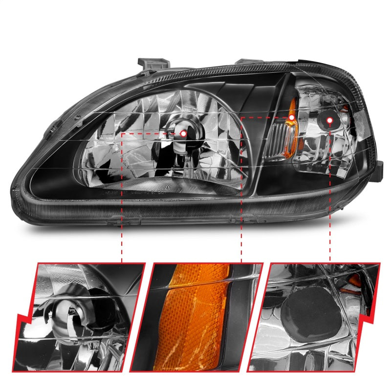Phares en cristal ANZO Honda Civic 1999-2000 Noir