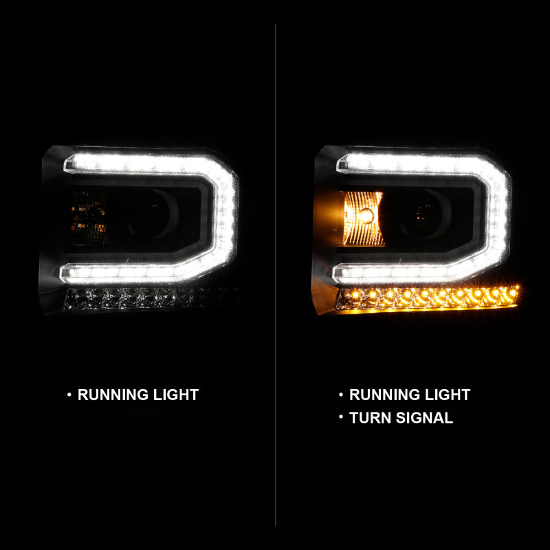 Phare de projecteur ANZO 2016-2019 Gmc Sierra 1500 style planche noir avec signal ambre séquentiel