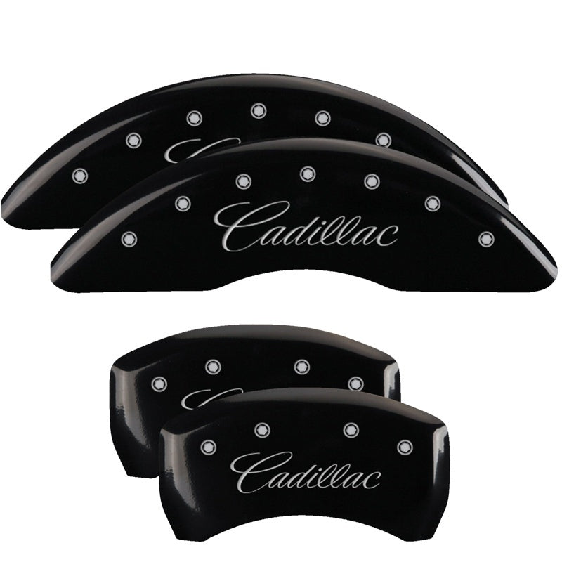 Couvre-étriers MGP 4 gravés avant et arrière cursive/finition noire Cadillac argent ch