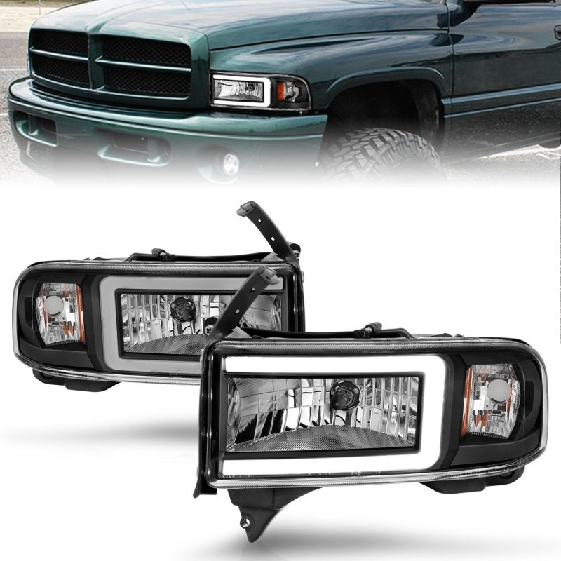 Phare ANZO 94-02 Dodge RAM Crystal - avec barre lumineuse et boîtier noir