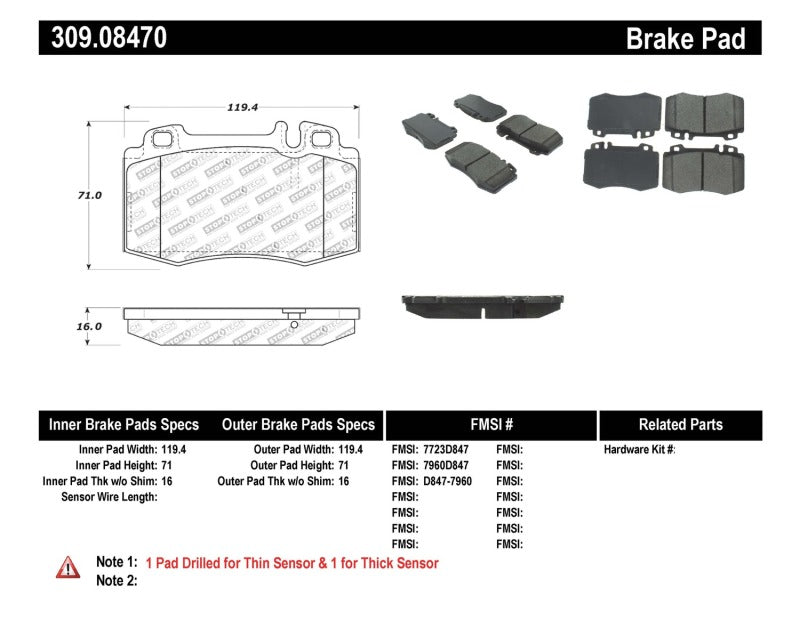 Plaquettes de frein avant StopTech Performance 94-12/96 Maserati / Mercedes Benz Série C/E/ML/S/SL