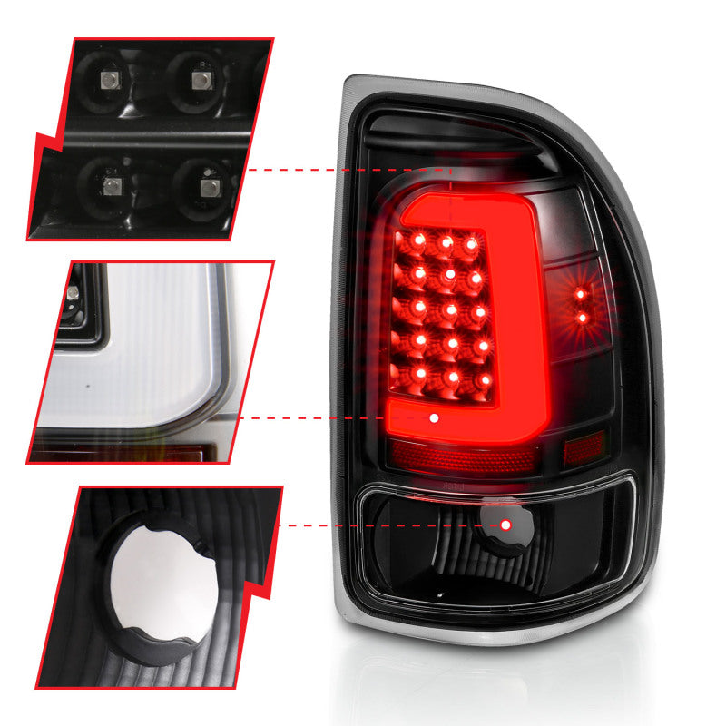 ANZO 1997-2004 Dodge Dakota Feux arrière à LED Boîtier noir Lentille transparente Paire