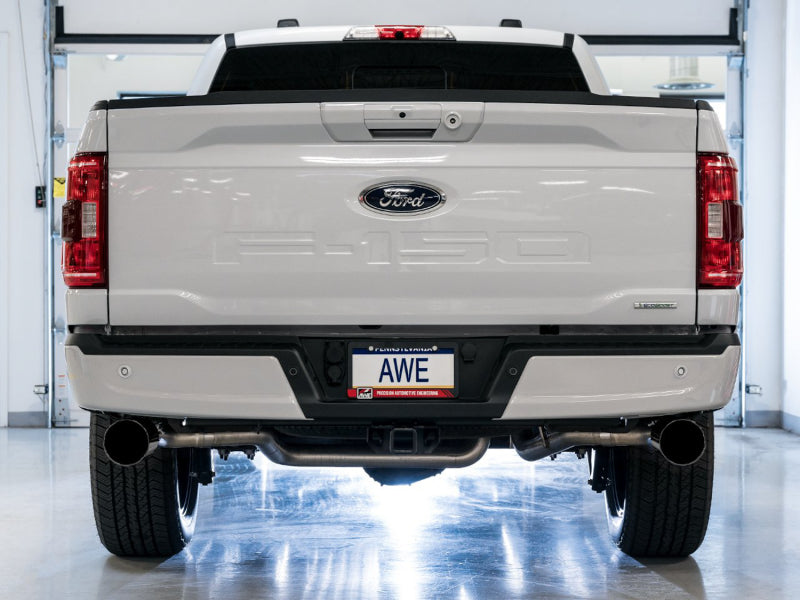 AWE 0FG 21+ Ford F150 Échappement arrière double divisé Cat-Back - Embouts noirs diamantés de 5 pouces