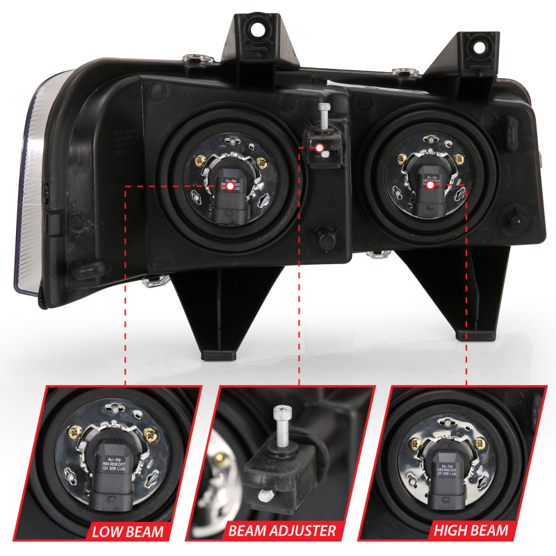 Phare avant en cristal ANZO 2003-2017 Chevy Express noir