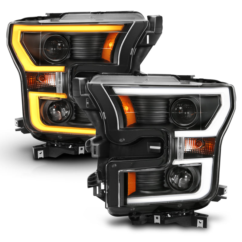 Phares de projecteur ANZO 2015-2017 Ford F-150 avec interrupteur de style planche noir avec ambre