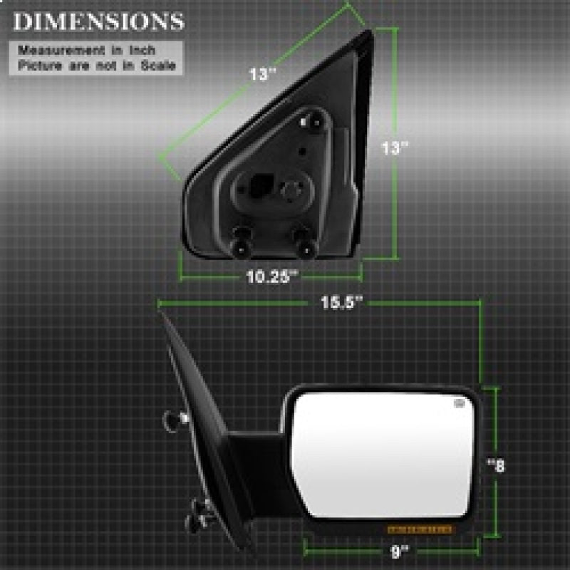 xTune Ford F150 07-14 Power Heated Amber LED Signal OE Mirror Right MIR-03349EH-P-R