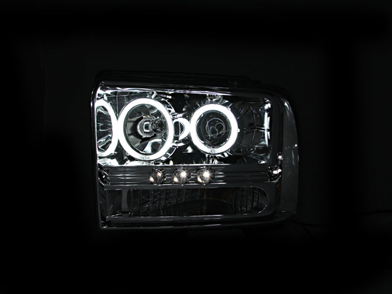 Phares de projecteur ANZO 2005-2007 Ford Excursion avec halo chromé et bande LED (CCFL) 1 pièce
