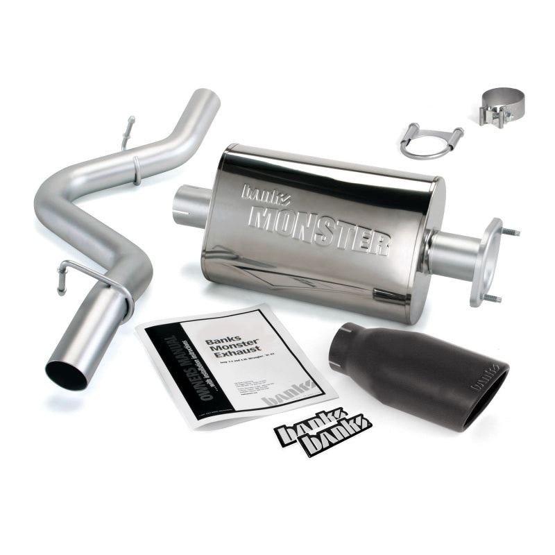 Système d'échappement Banks Power 04-06 Jeep 4.0L Wrangler Monster - Échappement simple SS avec embout noir