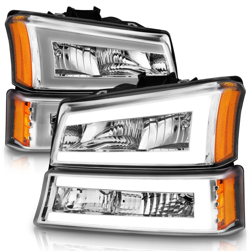 Phares en cristal ANZO 2003-2006 Chevrolet Silverado 1500 avec boîtier chromé pour barre lumineuse