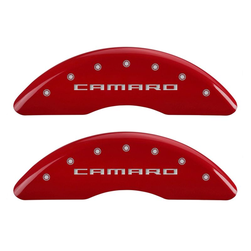 Couvre-étriers MGP 4 gravés à l'avant Gen 5/Camaro gravés à l'arrière Gen 5/SS finition rouge argent ch