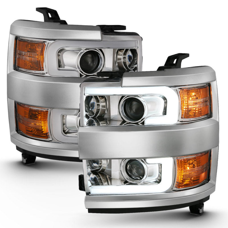Phares de projecteur ANZO 2015-2016 Chevrolet Silverado avec design de style planche Chrome avec ambre