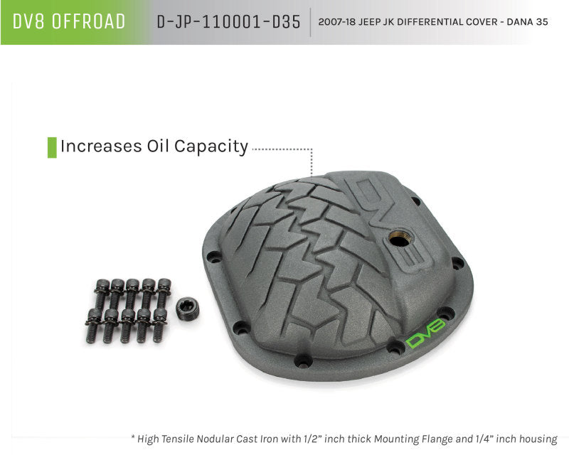 Cache différentiel DV8 Offroad HD Dana 35 en fonte grise avec revêtement en poudre