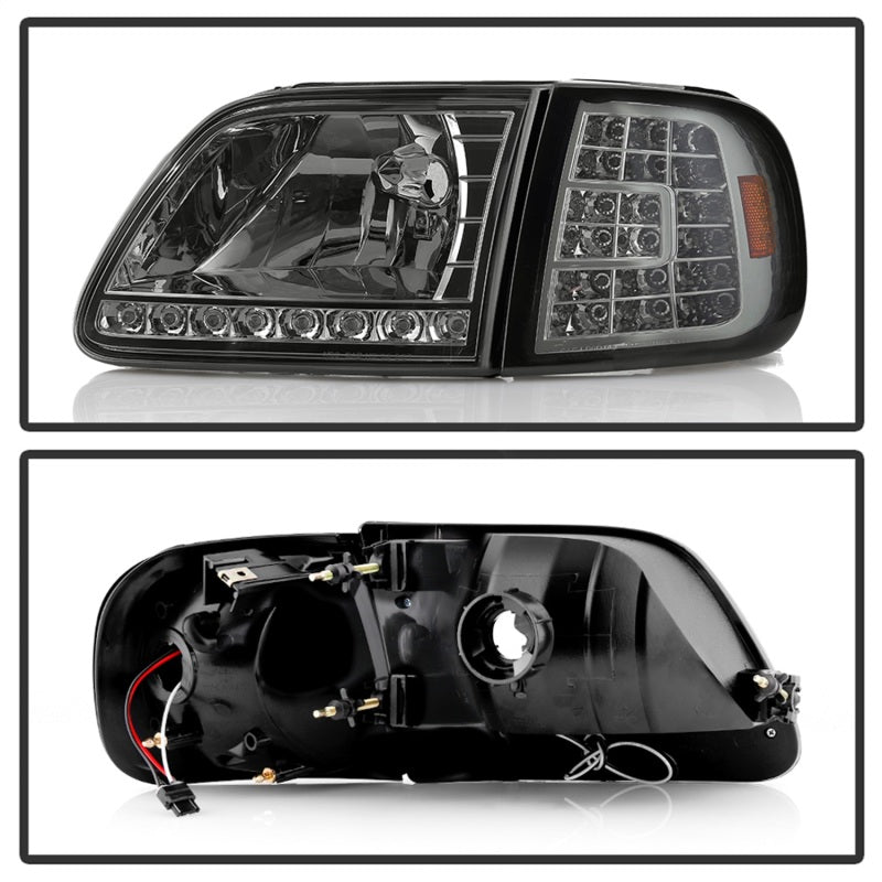 xTune Ford F150 97-03 Crystal Headlights w/ Clear LED Corners Smoke HD-ON-FF15097-LED-SET-SM