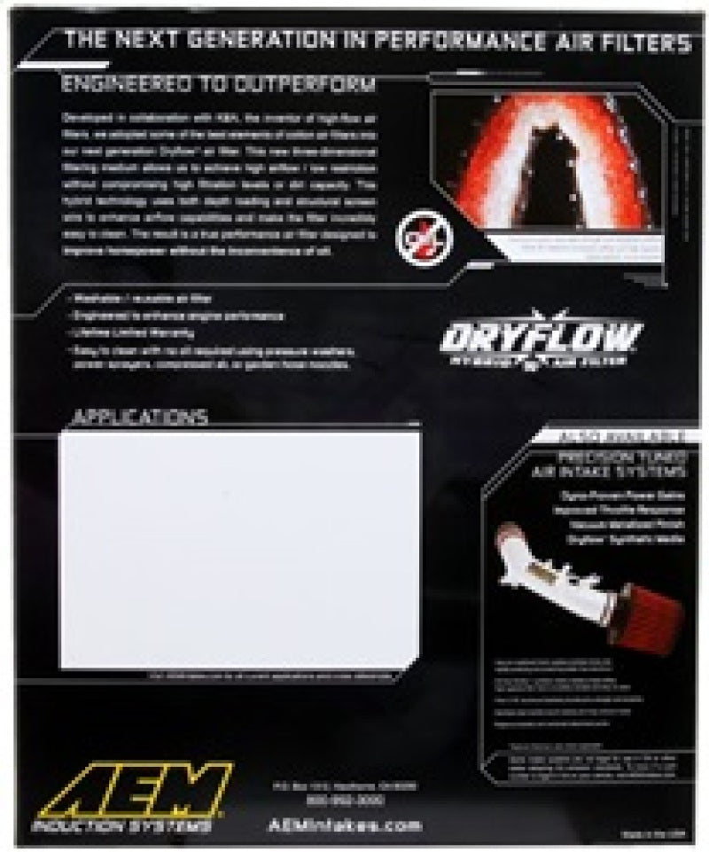 Filtre à air DryFlow AEM Silverado/Sierra/Avalance/Tahoe/Yukon 12,625 po O/SL x 10 po O/SW x 1,75 po H