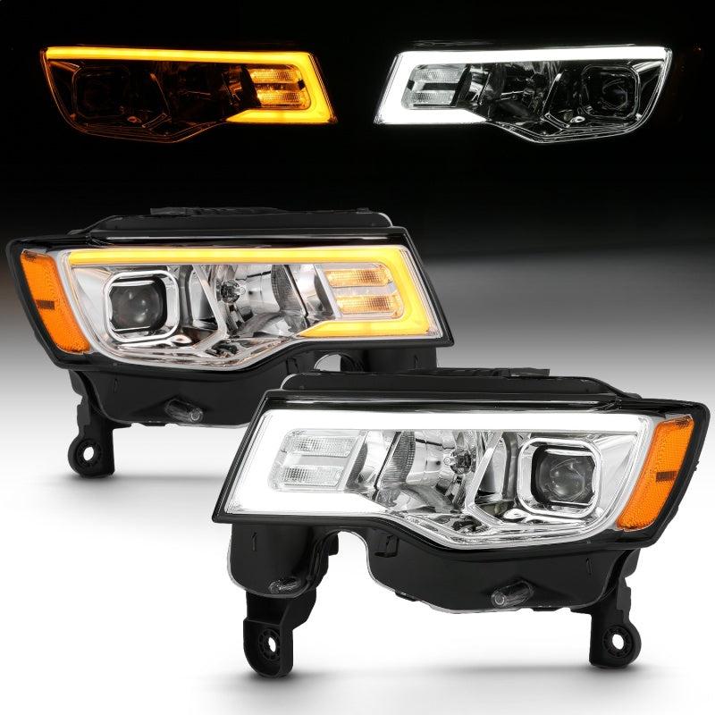 Phares de projecteur ANZO 2017-2018 Jeep Grand Cherokee avec interrupteur de style planche - Chrome avec ambre