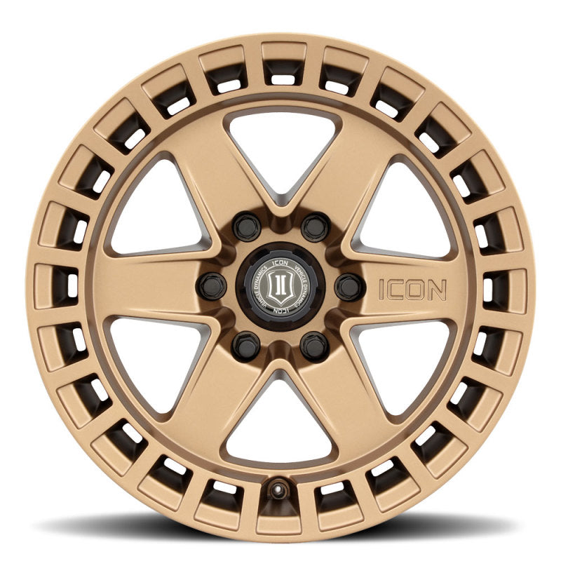 Roue ICON Raider 17x8,5 6x120 0 mm Offset 4,75 pouces BS en laiton satiné