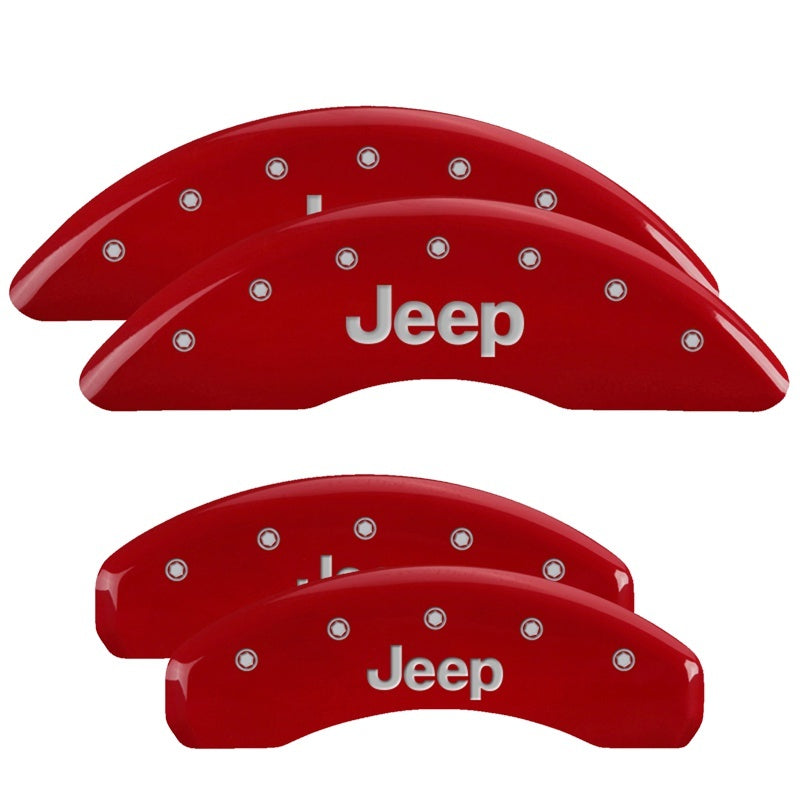 Couvre-étriers MGP 4 gravés avant arrière Logo JEEP gravé finition rouge caractères argentés