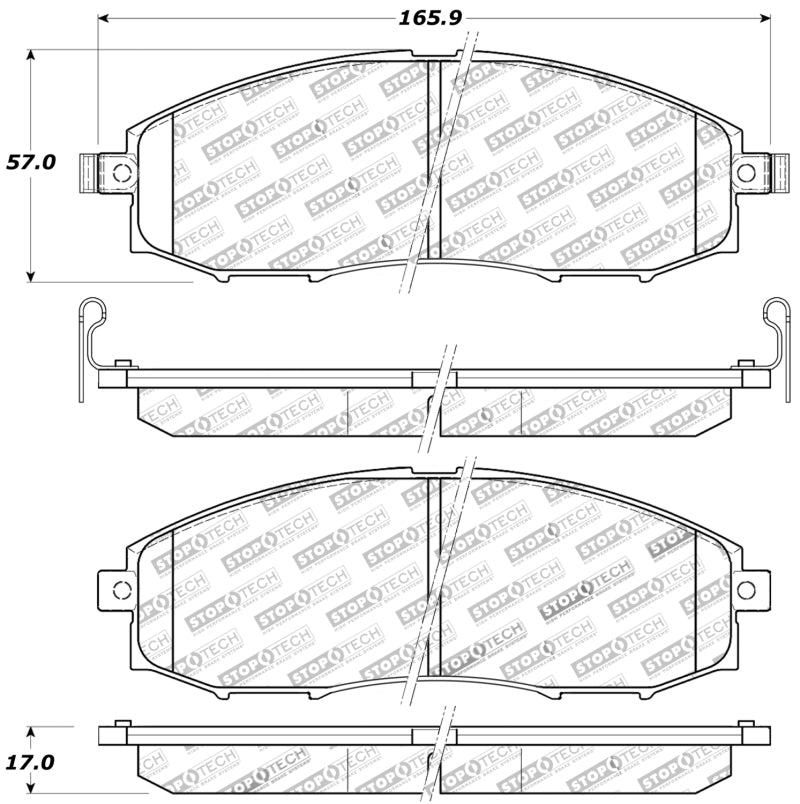 Plaquettes de frein sport StopTech avec cales et matériel - Avant