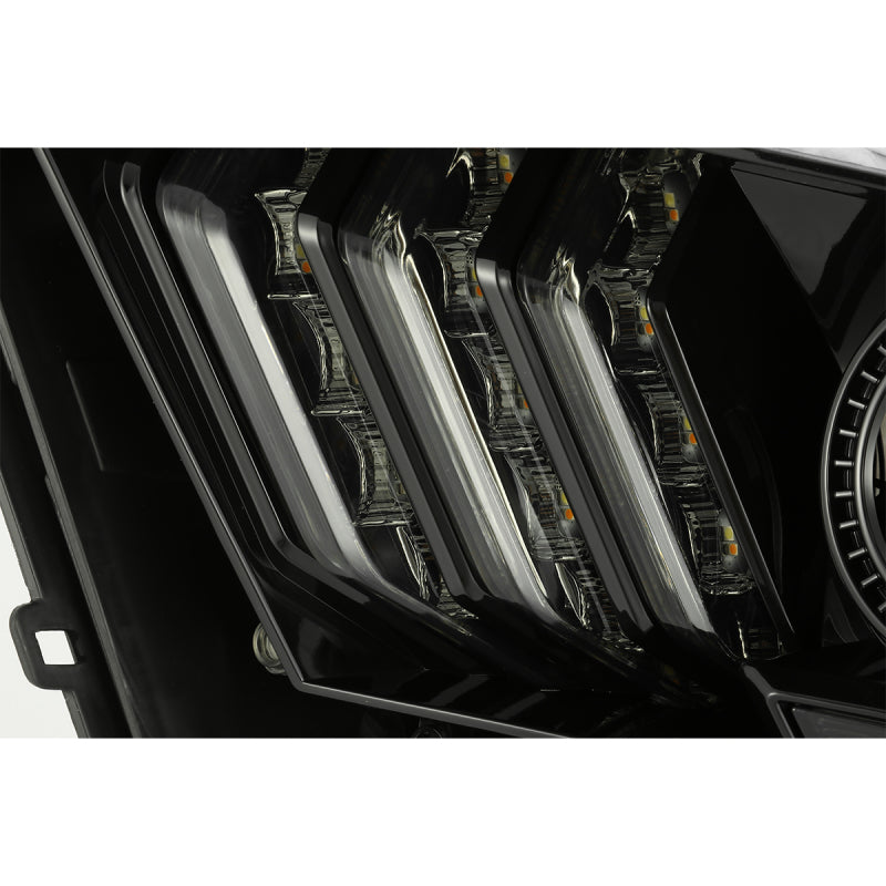 Phares de projecteur AlphaRex 10-12 Ford Mustang PRO-Series de style planche, noir de jais avec feux de jour supérieurs/inférieurs
