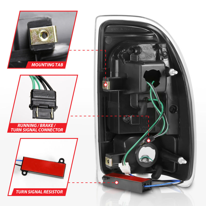 ANZO 1997-2004 Dodge Dakota Feux arrière à LED Boîtier noir Lentille transparente Paire