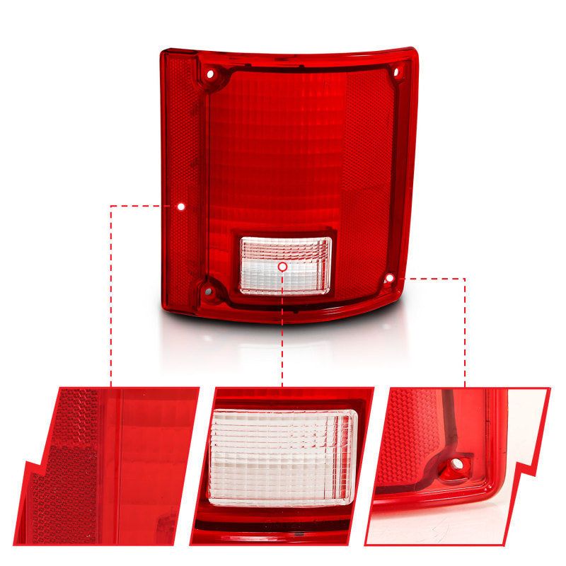 Feu arrière ANZO 1978-1991 Chevy Blazer, lentille rouge/transparente sans garniture chromée Fleetside (remplacement OE)
