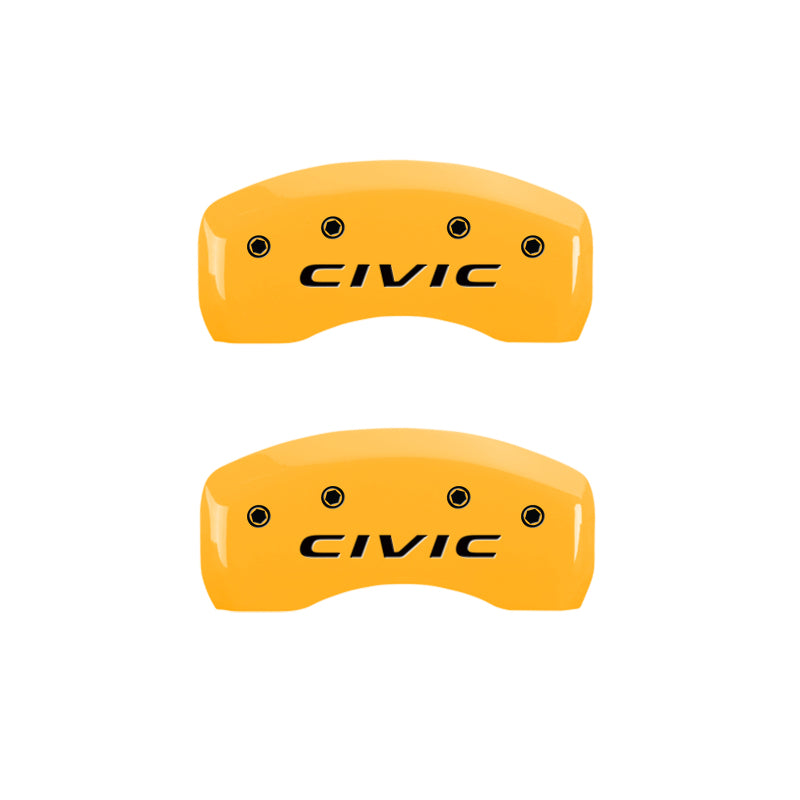 Couvre-étriers MGP 4 gravés à l'avant 2016/CIVIC gravés à l'arrière 2016/CIVIC finition jaune noir ch