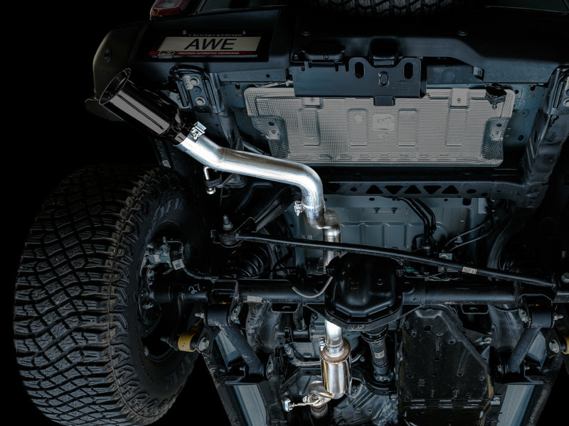 AWE Tuning 2021+ Ford Bronco 0FG Échappement arrière simple avec embout noir diamant et protection de bas de caisse