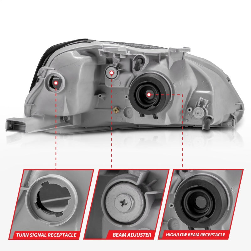 Phares en cristal ANZO Honda Civic 1999-2000 Noir