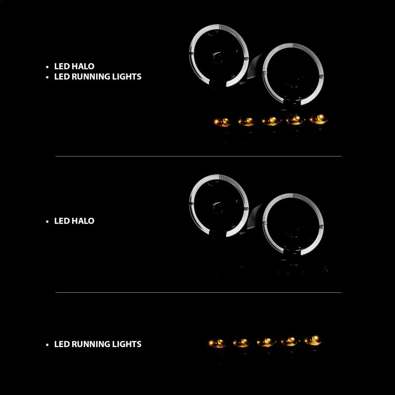 Phares de projecteur ANZO 2004-2008 Ford F-150 avec halo et LED noir G2