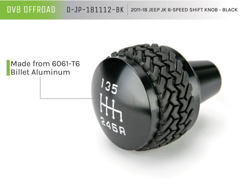 Pommeau de levier de vitesse 6 vitesses DV8 Offroad 2011-2018 Jeep JK noir