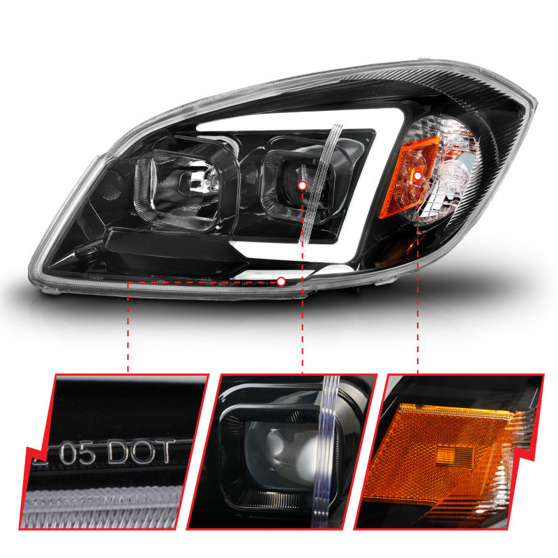 Phares de projecteur à LED ANZO 05-10 Chevrolet Cobalt / 07-10 Pontiac G5 avec boîtier noir Seq