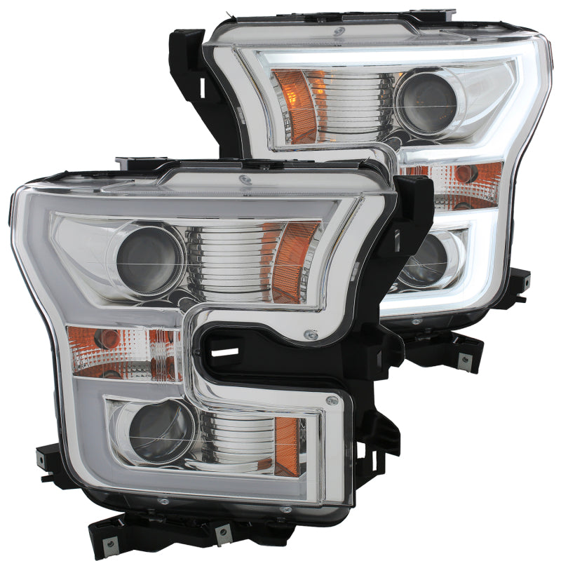 Phares de projecteur ANZO 2015-2016 Ford F-150 avec design de style planche Chrome avec ambre