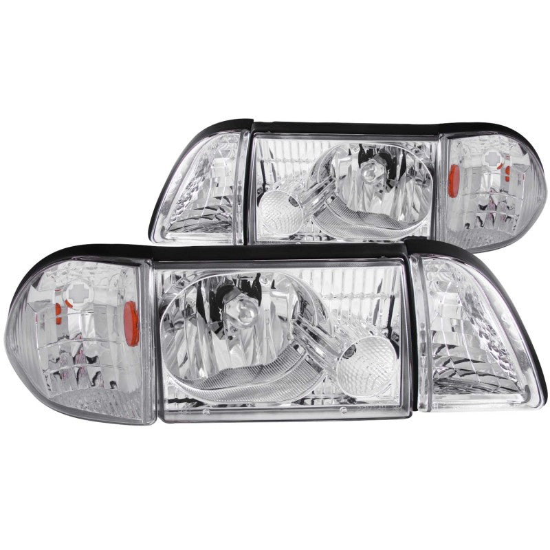 Phares en cristal ANZO 1987-1993 Ford Mustang Chrome avec feux d'angle 2 pièces