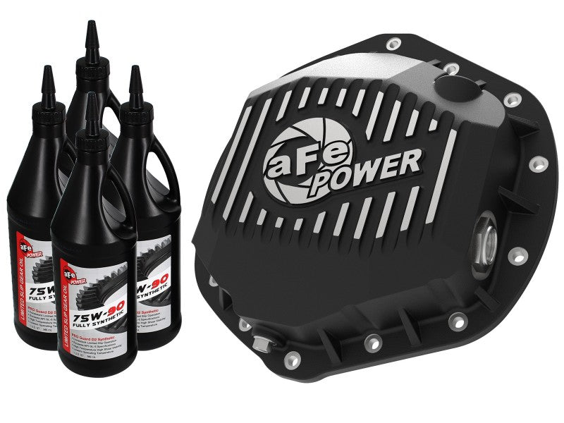 Couvercle de différentiel arrière aFe Pro Series noir avec ailettes usinées et huile pour engrenages 01-18 GM Diesel Trucks V8-6.6L (td)