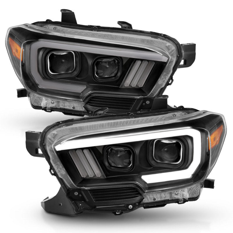 Phares de projecteur ANZO 2016-2017 Toyota Tacoma avec interrupteur de style planche noir avec ambre avec DRL