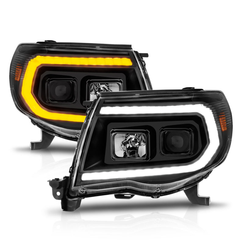 Phares de projecteur ANZO 05-11 Toyota Tacoma avec barre lumineuse Switchback boîtier noir