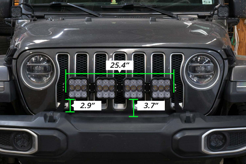 Kit de barre lumineuse de calandre Diode Dynamics pour Jeep JL SS5 à 4 modules CrossLink Pro - Combo jaune