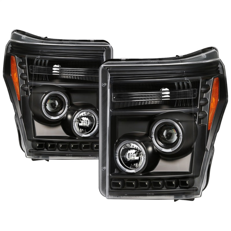 Phares de projecteur Spyder Ford Super Duty 11-16 LEDHalo DRL tout noir PRO-YD-FS11-HL-BKV2