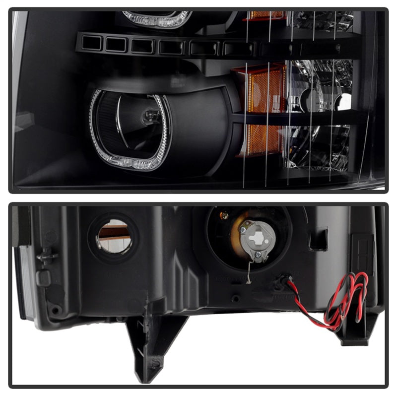 xTune Chevy Silverado 1500/2500/3500 07-13 LED Halo Projector Headlights Black PRO-JH-CSIL07-CFB-BK