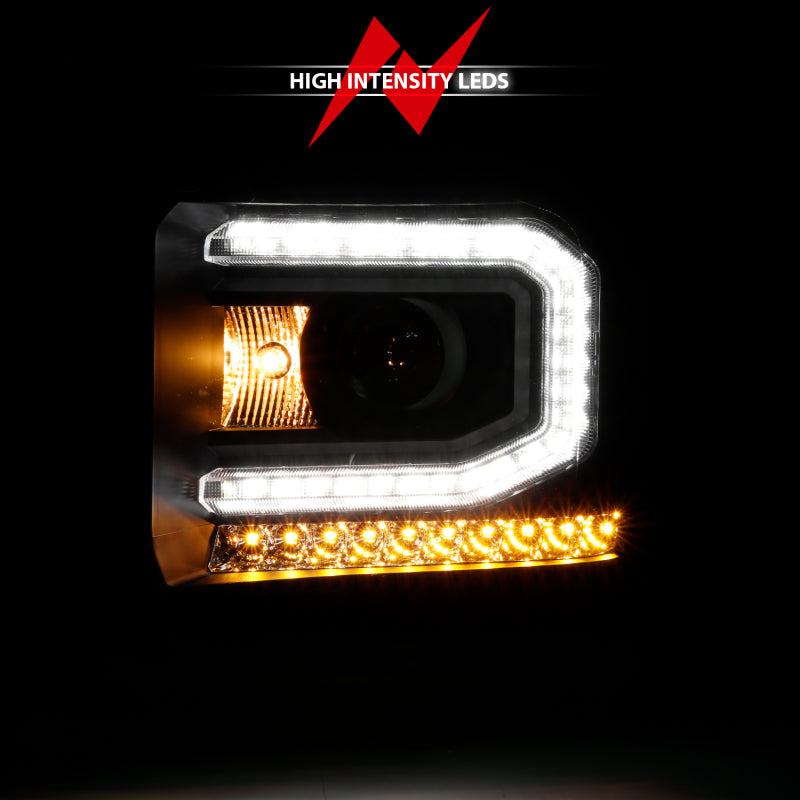 Phare de projecteur ANZO 2016-2019 Gmc Sierra 1500 style planche noir avec signal ambre séquentiel