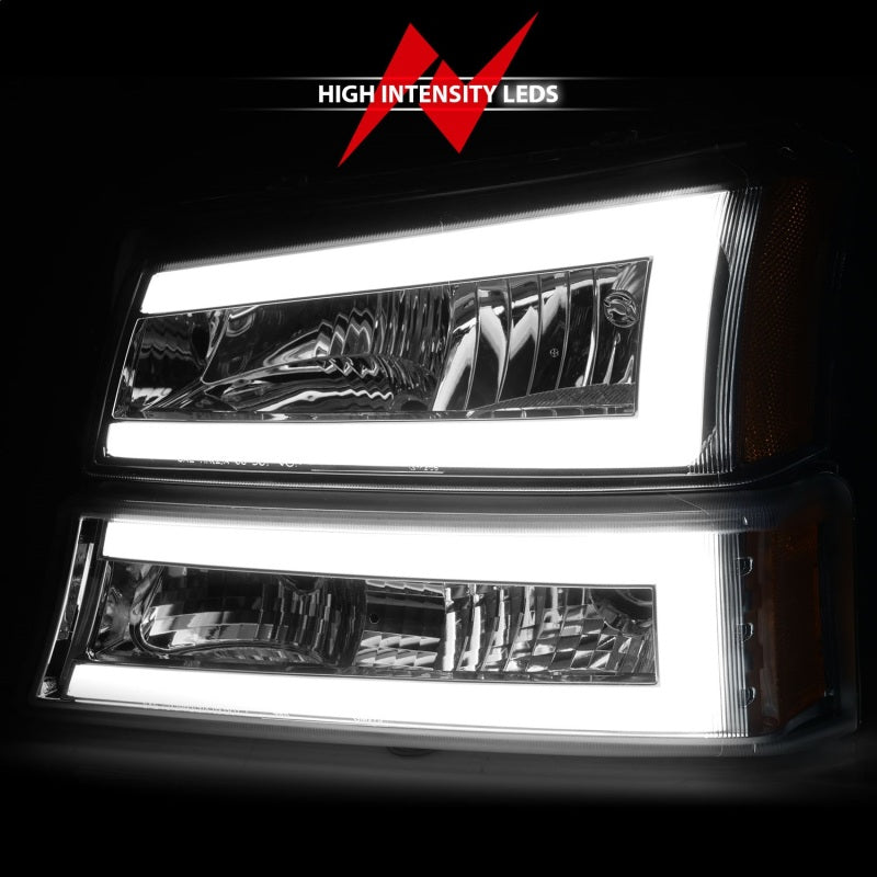 Phares en cristal ANZO 2003-2006 Chevrolet Silverado 1500 avec boîtier chromé pour barre lumineuse