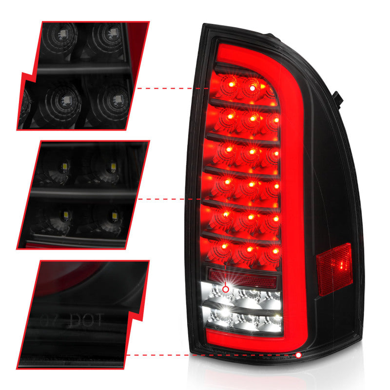 Feux arrière à LED ANZO 05-15 Toyota Tacoma avec barre lumineuse séquentielle, boîtier noir, lentille fumée